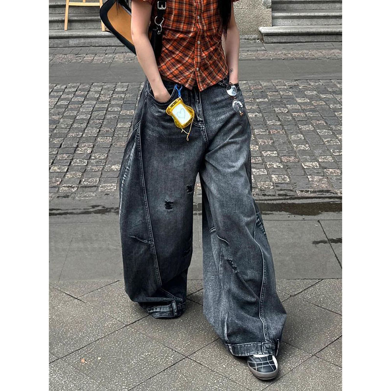 Jean noir femmes Vintage taille haute Cargo jean droit 2025 été décontracté ample grande taille jambe large Denim Baggy pantalon Y2K
