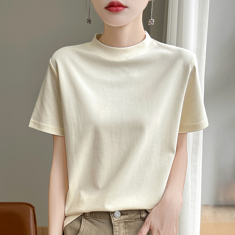 T-shirt à manches courtes pour femmes, T-shirt 2024 coton, Ajustement intérieur et extérieur, Col rond, Chemise de base, Haute qualité, InjCotton, Nouvel article, 100%