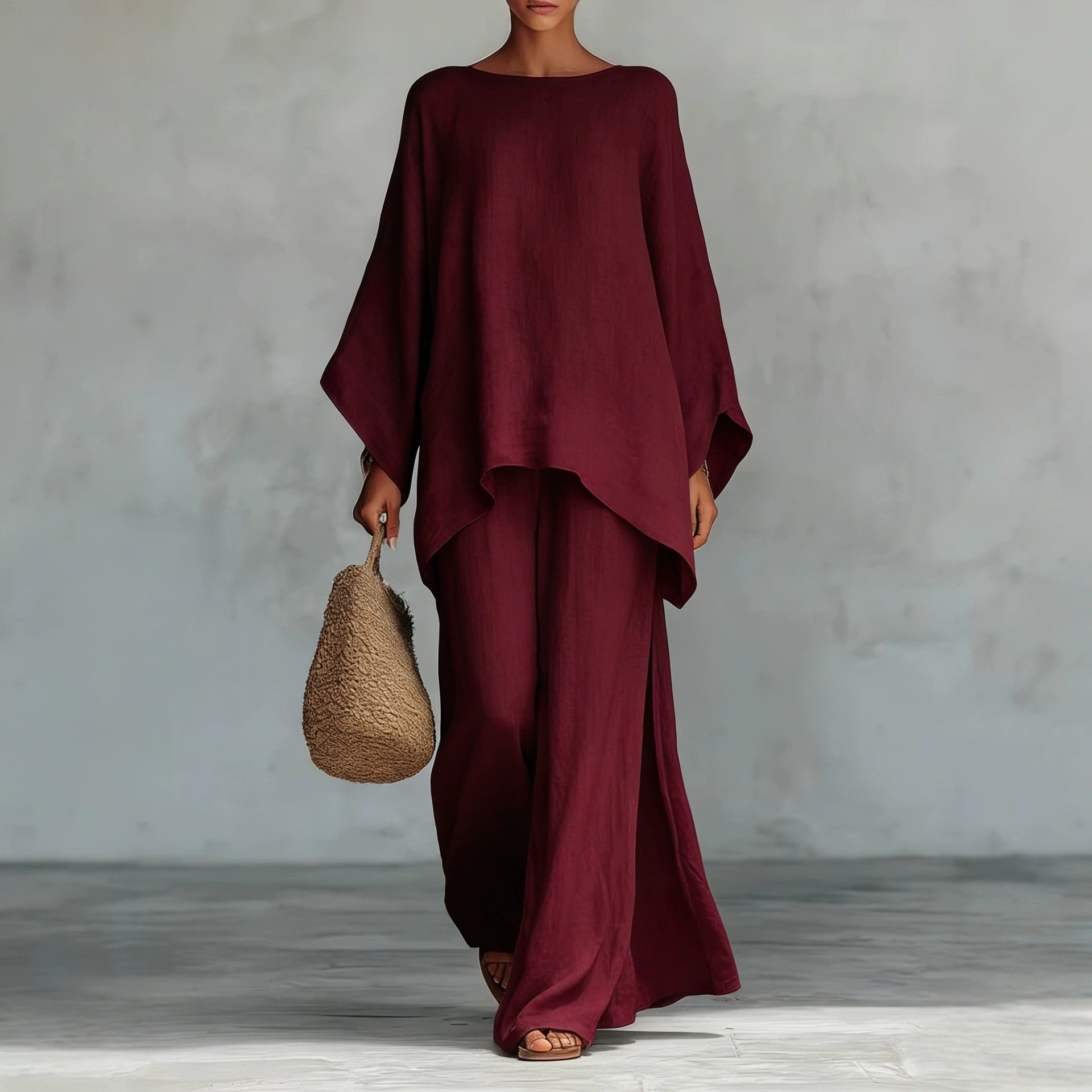 Ensembles chemisiers en lin pour femmes, 2 pièces, soldes, été, chemisiers à manches longues et pantalons larges à taille haute