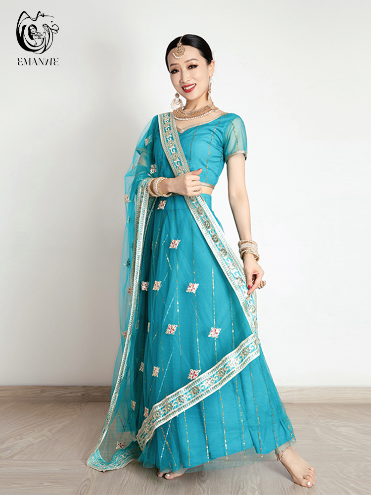 Costume de danse indienne pour femme, style ethnique, robe de danse du ventre, sari, grand, balançoire, jupe, ensemble Lengha