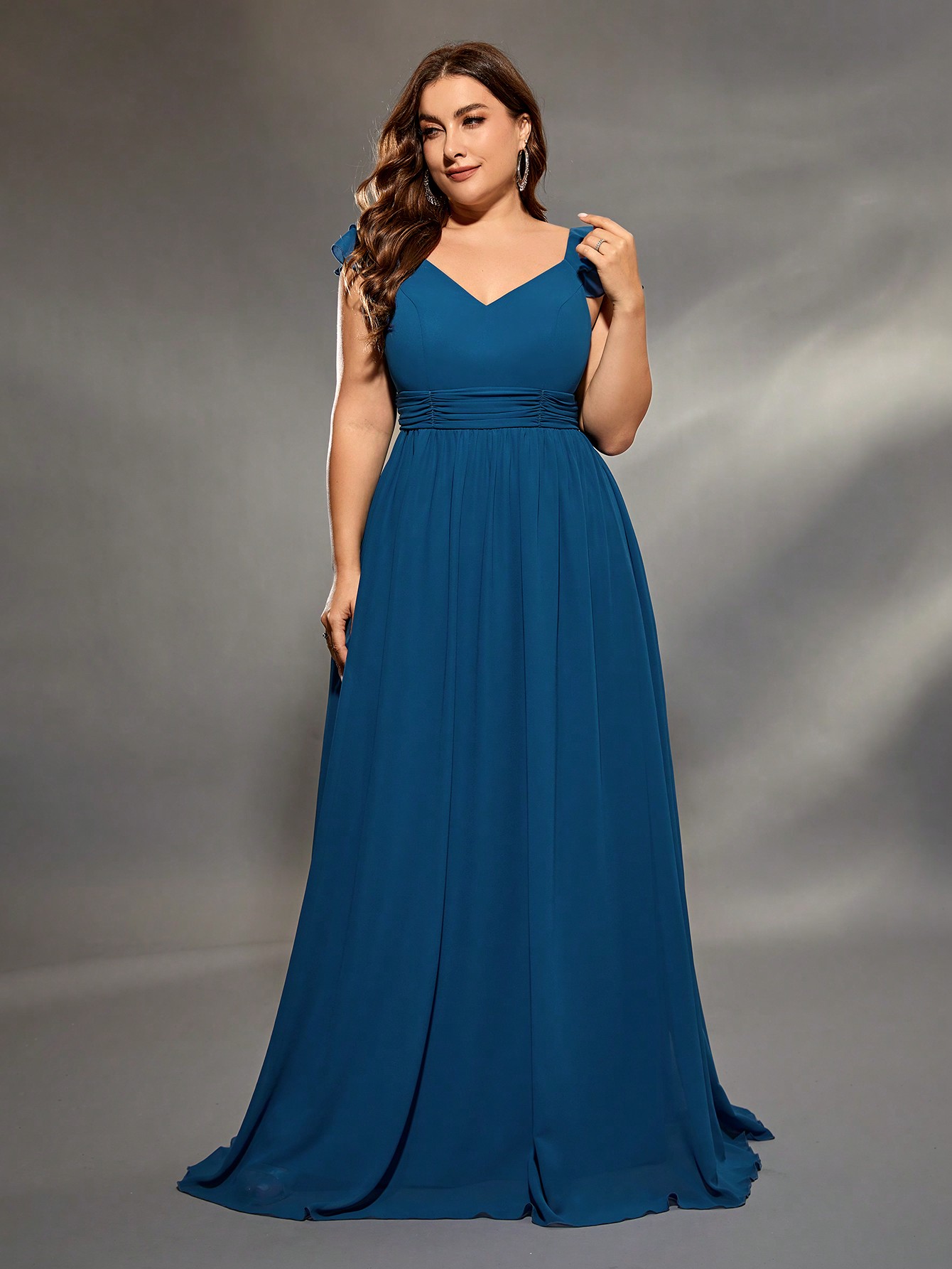 Mgiacy grande taille col en v double couche manches lotus en mousseline de soie jupe complète robe de soirée robe de bal robe de soirée robe de demoiselle d'honneur