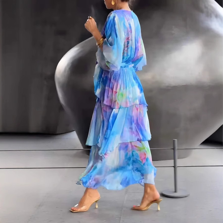 Robe gâteau femmes robes longues une ligne robes Streetwear Y2k col en V demi manches élégant taille haute fête nuit plage été 2025