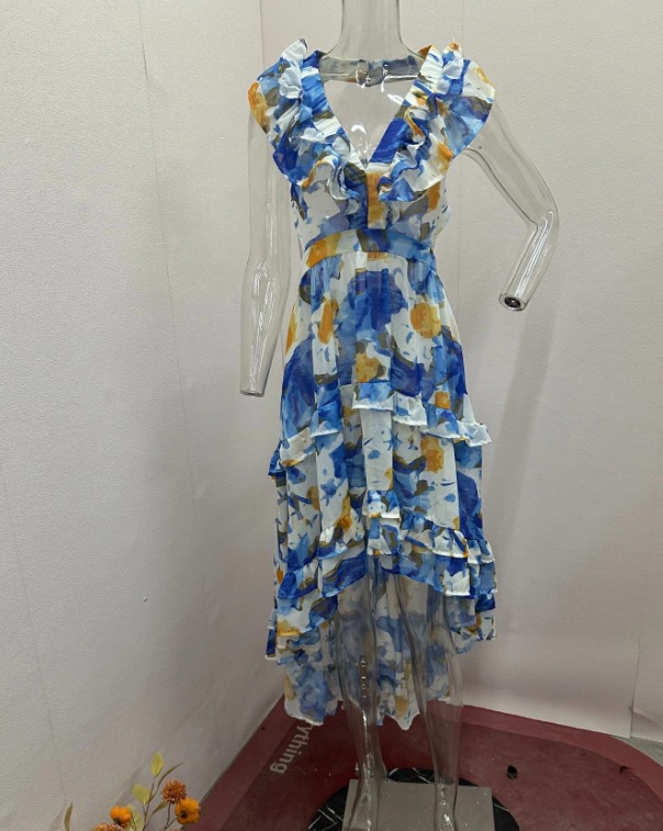 Femmes robe imprimée une ligne sans manches robes à bretelles col en V taille haute robe de soirée bal plissé décontracté pli robes bohème