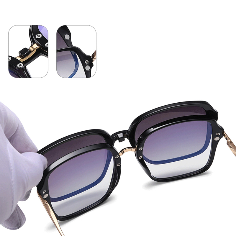 Lunettes de soleil carrées magnétiques roses 2 en 1, polarisées, tendance, pour dames, grand Clip, Anti-lumière bleue, transparentes