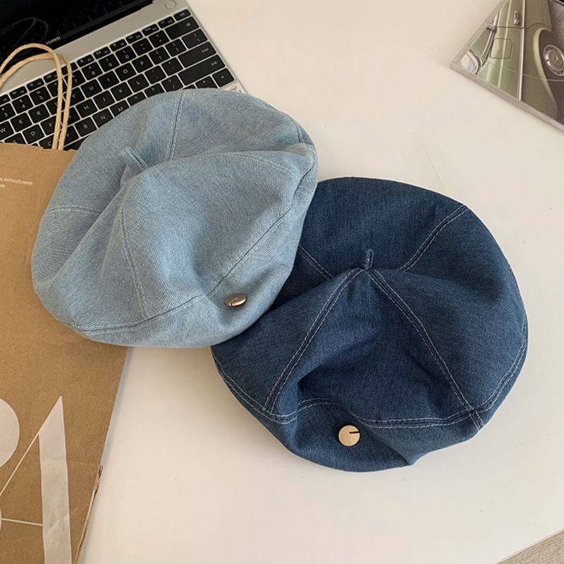 Bérets en denim coréen pour femmes, chapeau octogonal français rétro, casquettes d'artiste et de peintre, printemps et été, filles japonaises