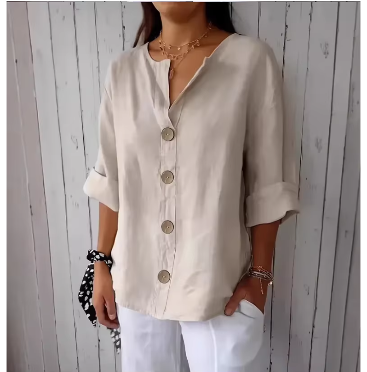 Chemisier ample d'été pour femme, col en V, boutonné, décontracté, uni, élégant, pour le bureau