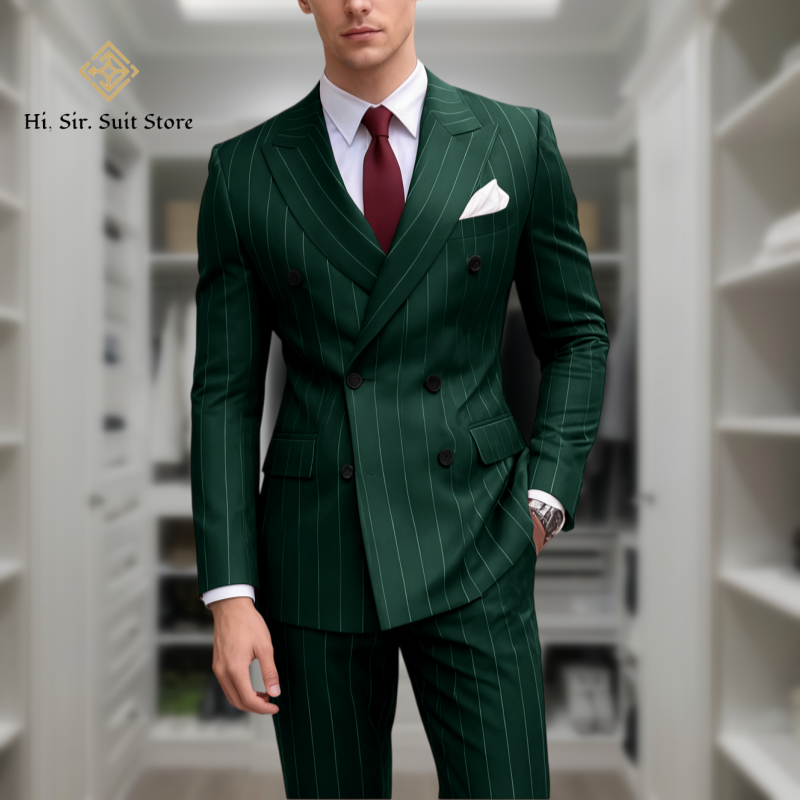 Costume 2 pièces pour hommes, Blazer grande taille, mode européenne et américaine, costume rayé à Double boutonnage, sur mesure, petit lot, veste bleue