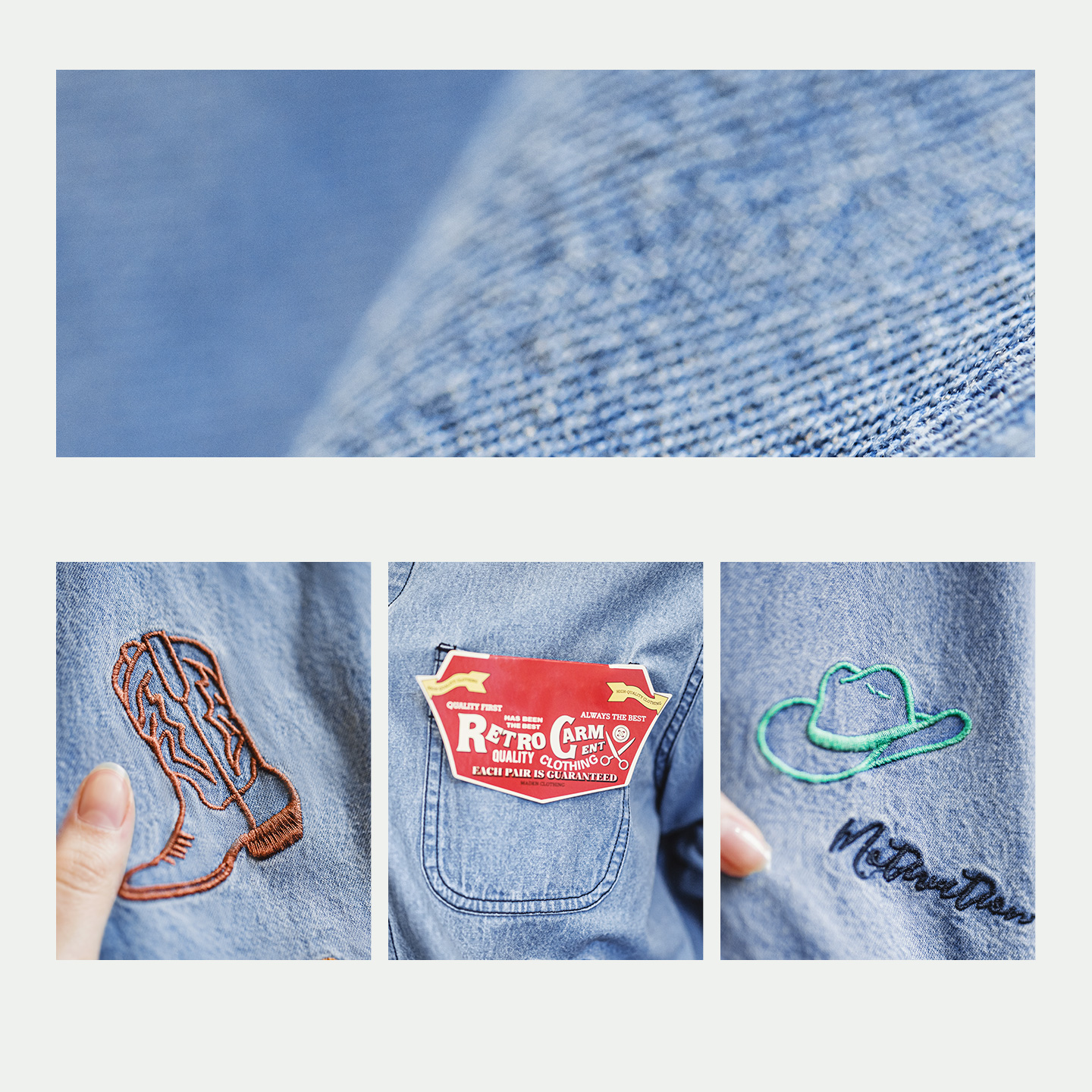 Chemise en jean vintage bleu clair brodée pour femme Maden, coupe ample en coton, boutonnée, style décontracté, pour superposition, vêtement d'extérieur automne style cowgirl
