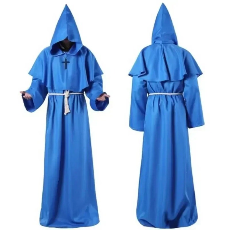 Robe de prêtre rétro, Costume de Cosplay d'halloween, magicien fantaisie Punk, masque de cape, Robe de moine médiévale, capuche de moine