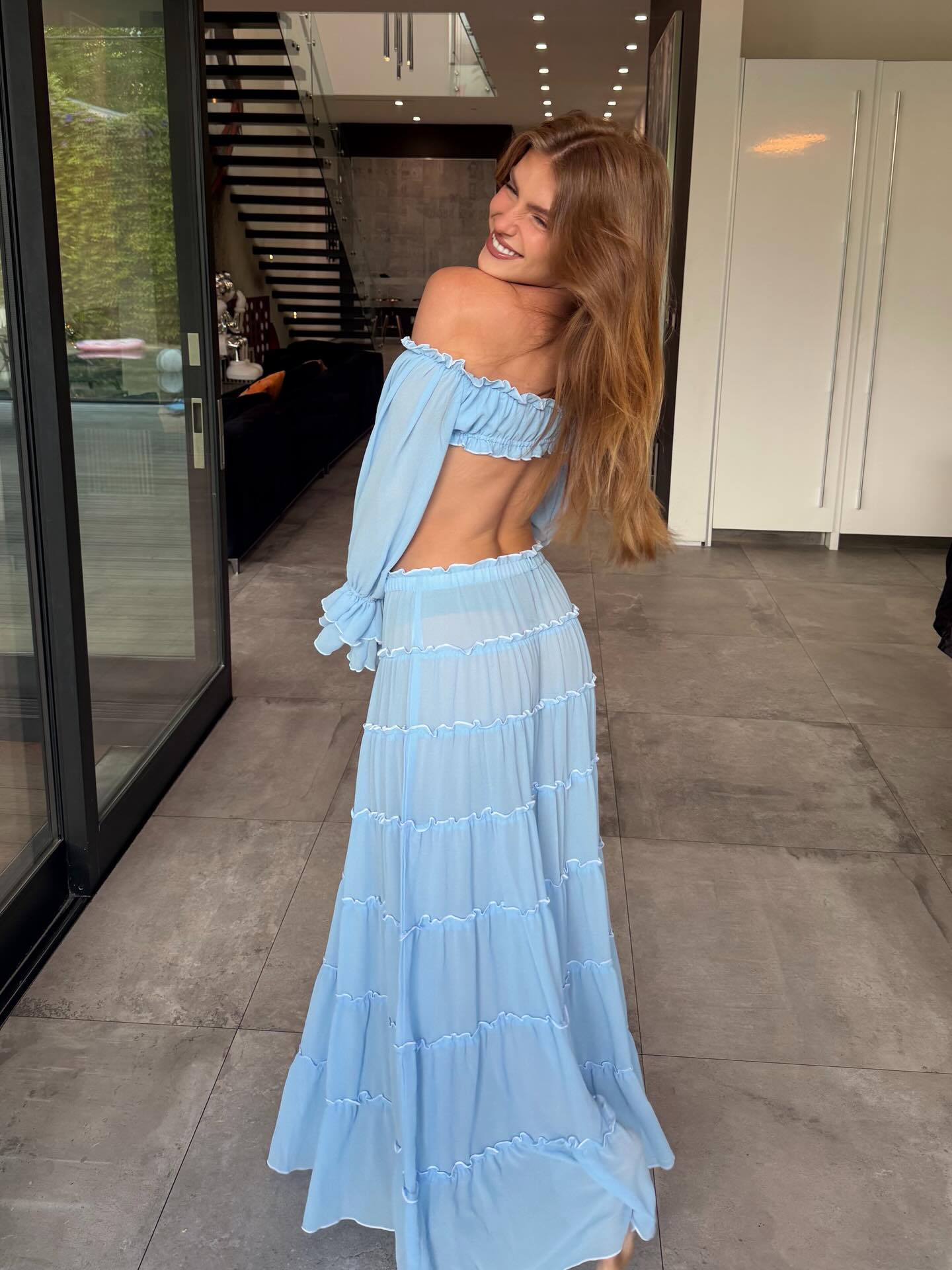 Robe de plage à volants pour femme, manches longues, style bandeau, taille haute, cache-maillot d'été, vêtement de plage
