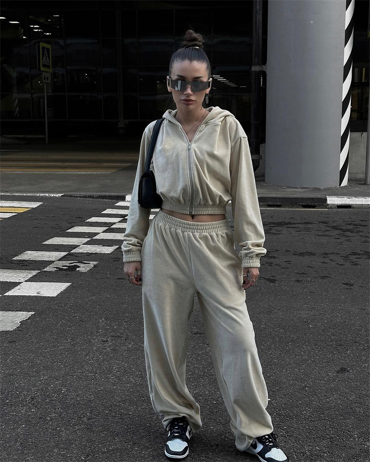 Cardigan à capuche à manches longues pour femmes, costume décontracté, style de rue, pantalon élastique, vêtements deux pièces