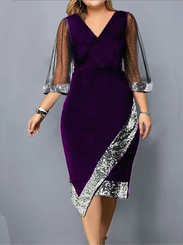 Robe en velours doré pour femmes, vêtements de printemps et d'été, nouvelle mode, paillettes irrégulières, maille transparente, manches cinq quarts