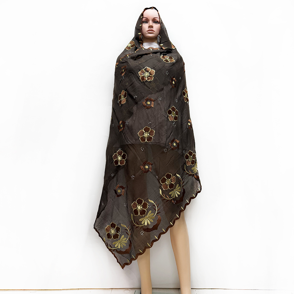 Écharpe de Dubaï à motif de petites fleurs pour femmes musulmanes, hijab en coton africain, hijab islamique, pashmina, turban, foulard brodé, châles