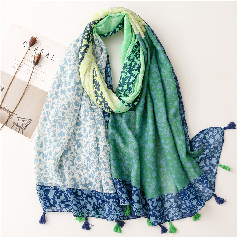 Écharpe Fine et Douce 100% Viscose pour Femme, Châle à Pompon Floral, Patchwork Aztèque, Hijab Musulman Féminin, Mode 2023