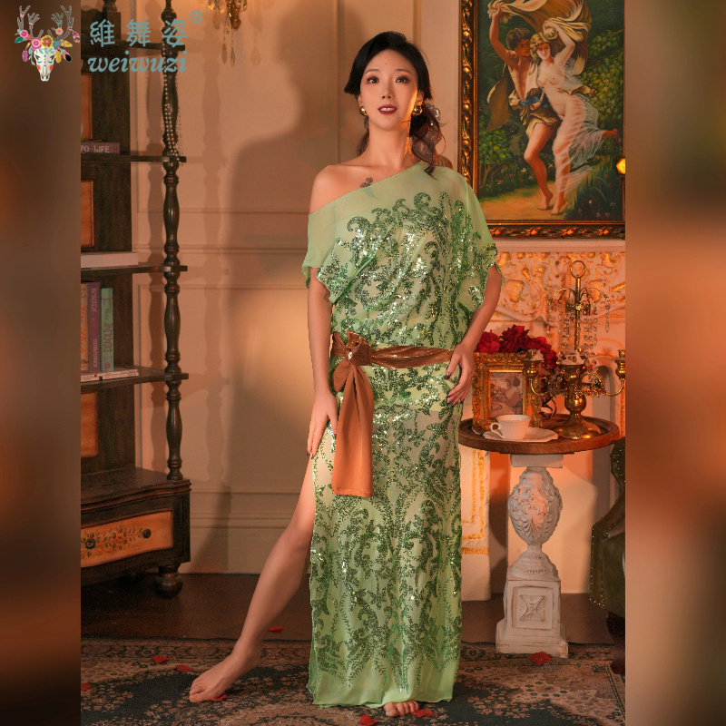 Robe de danse orientale pour femmes, costume de scène Shaabi Baladi Saidi, robe à paillettes + foulard + harnais de danse orientale