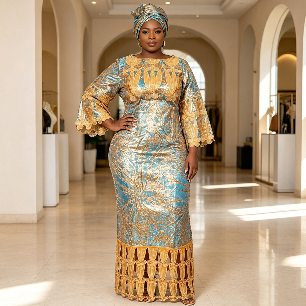 Robes longues de soirée africaines grande taille pour femmes, nouvelle collection 2026, robe de luxe en bazin brodée, tenues élégantes, robe de soirée de mariage musulmane