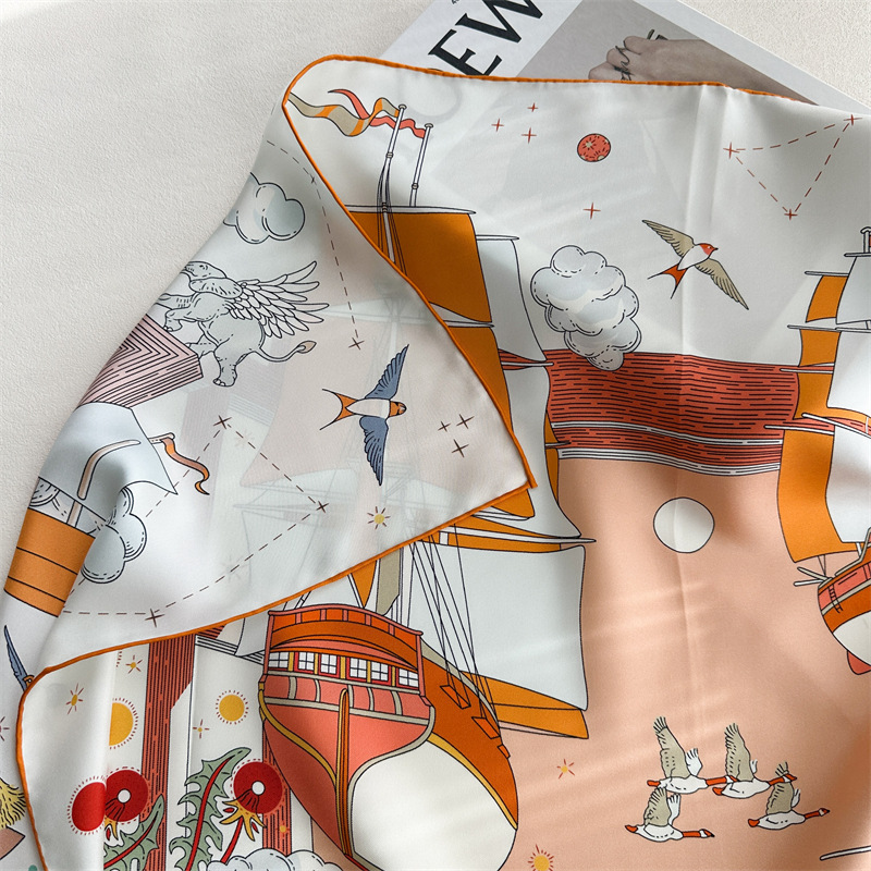 Nouvel arrivage : Foulard carré en twill de soie imprimé double face 18 mm, grand bandana en soie tendance pour femme 90*90 cm