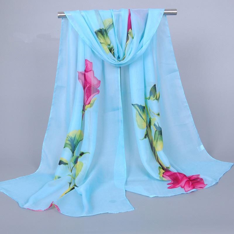 1Pc nouvelle mode en mousseline de soie Hijab femmes longues douces Rose fleur imprimé foulards Foulard femmes châles