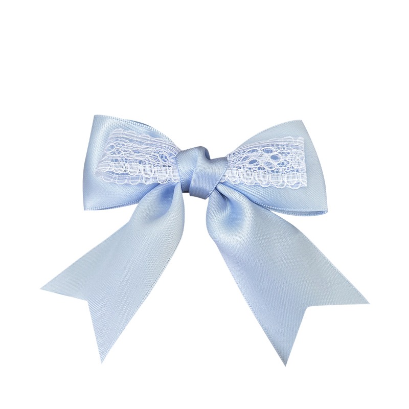 Barrette à cheveux en satin bleu clair avec nœud en dentelle et pendentif cœur pour femme, idéale pour le quotidien, les tenues Lolita, les rendez-vous et les fêtes