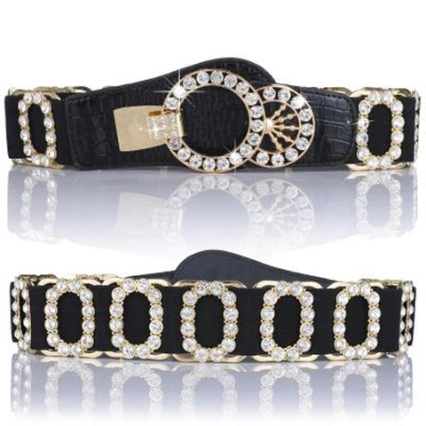 Ceinture pour femme, ceinture décorative pour femme, ceinture élastique à la mode avec incrustation de diamants, ceinture élastique, ceinture élargie