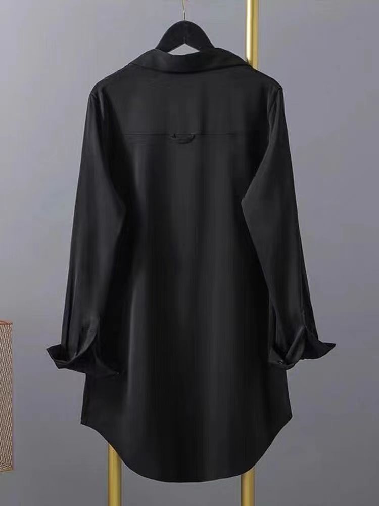 Shir ample et mince de style paresseux soyeux et lisse, haut léger français, tendance et polyvalent, chemise polyvalente décontractée pour femmes au printemps