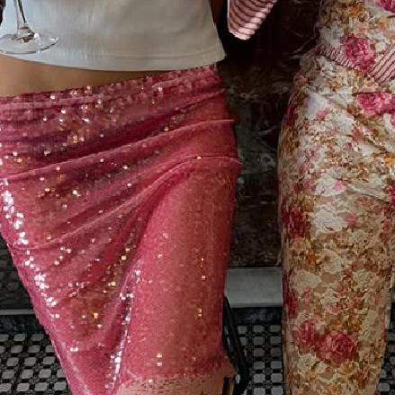 Jupes mi-longues à la mode pour femmes, garniture en dentelle à paillettes, taille basse, jupes moulantes à la mode d'été