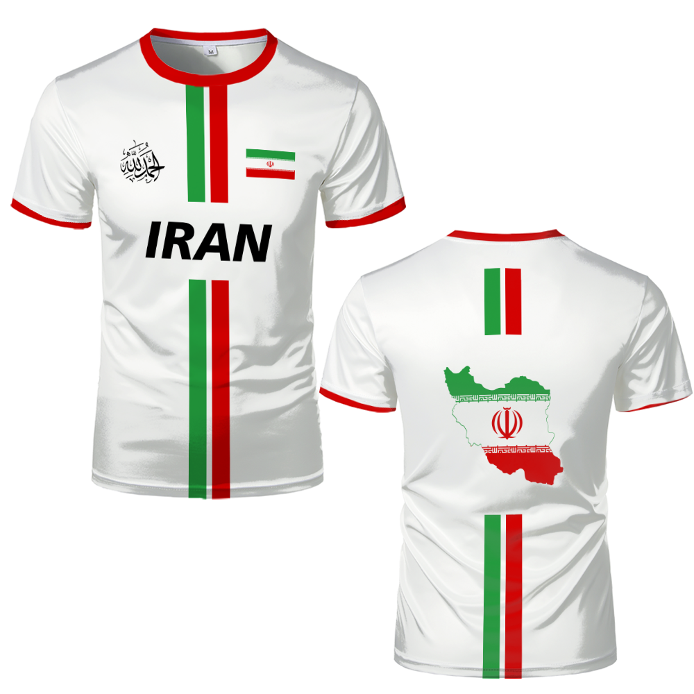 Iran Football Jersey Sports d'été respirant séchage rapide col rond manches courtes T-shirt drapeau iranien motif de carte unisexe hauts cadeau
