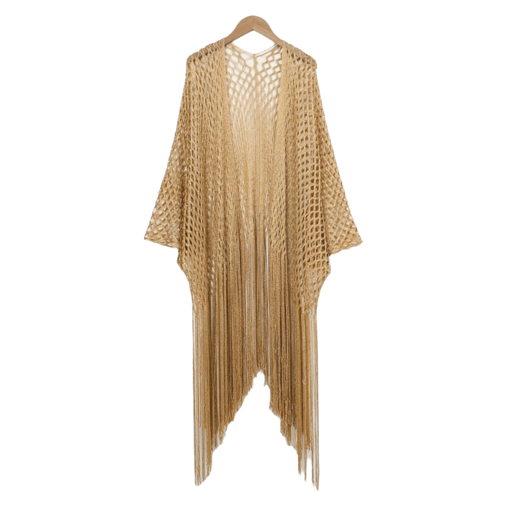 Châle en tulle pour femme, style mode, à franges et patchwork, ajouré et brillant, col en V, idéal pour soirée, bal de promo, comme cape ou écharpe d'été pour fête
