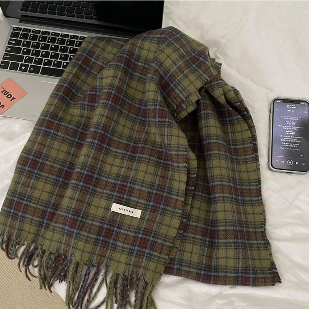 Gland Plaid laine écharpe en peluche rétro vert Long châle Style coréen foulards laine foulards hiver cachemire foulards femmes/hommes