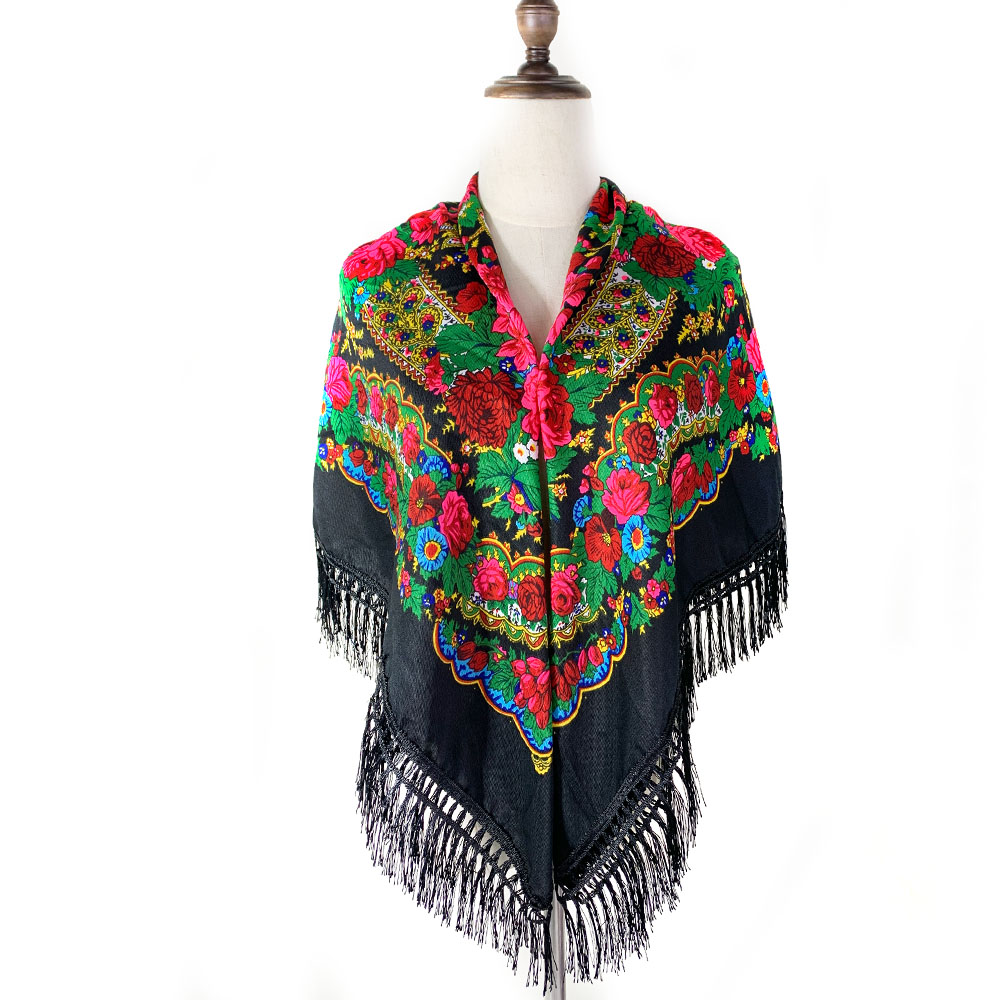 Foulard carré russe de luxe pour femmes, nouveau Design, imprimé Floral, mouchoir à franges ukrainiennes, châles, bandeau Babushka, 120x120cm