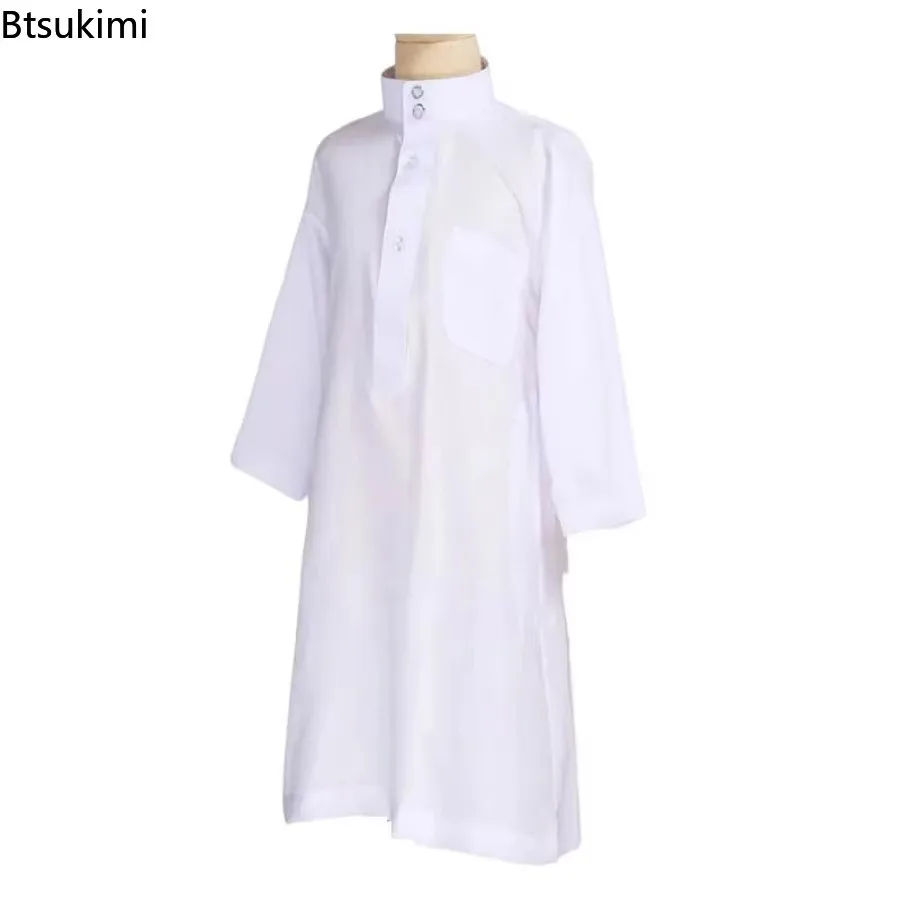 Nouveau Caftan islamique enfants Jubba Thobe garçons musulmans Abaya enfants Burqas blanc arabe col montant Robe à manches longues mode musulmane