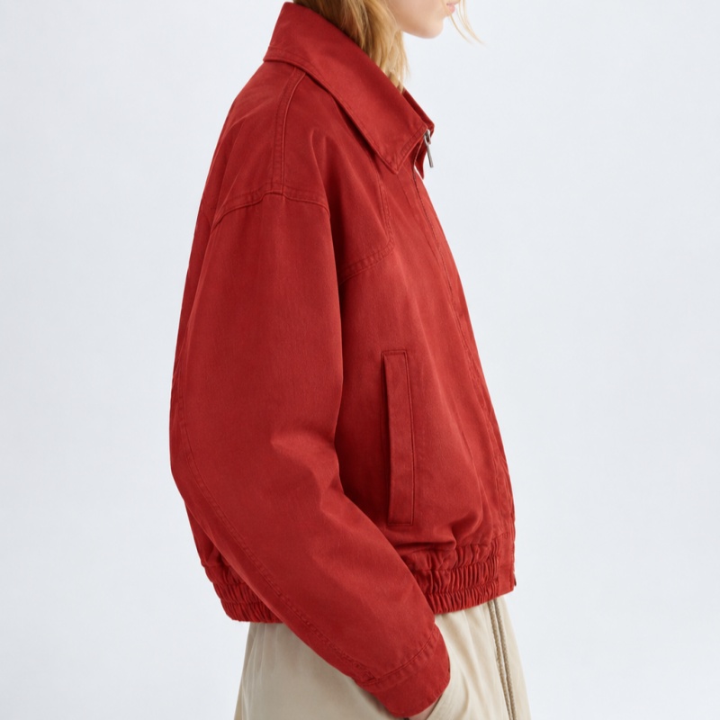 CH Veste rouge zippée pour femme, col montant, veste décontractée légère, style streetwear, coupe-vent, manteau printemps-automne