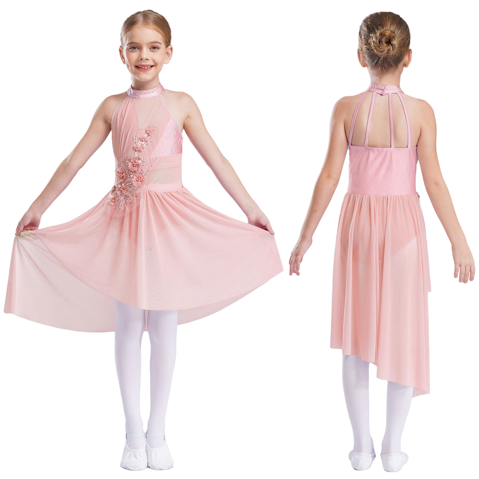 Robe de Ballet pour enfants filles, sans manches, maille irrégulière, Tulle, Costume de danse lyrique, justaucorps contemporain, vêtements de danse
