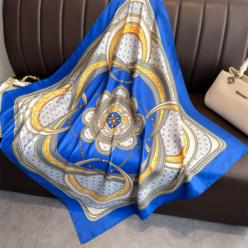 Nouveaux Foulards en Soie Imprimée 90x90cm, Grands Carrés en Satin, Châles pour Femmes, Marque de Luxe, Hijab, Bandeau