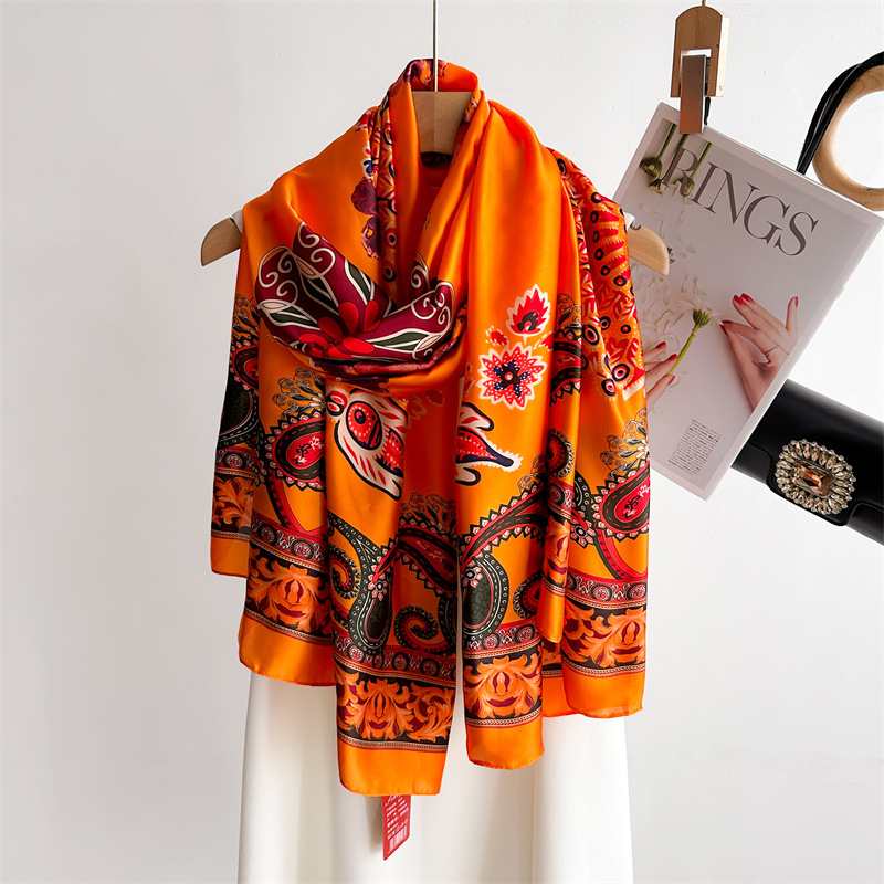 Nouvelle Écharpe en Satin Brocart Damassé 180×80cm pour Femme, Imprimé Vintage, Grand Châle, Cape de Soirée, Hijab, Protection Solaire, Stole de Plage 2026