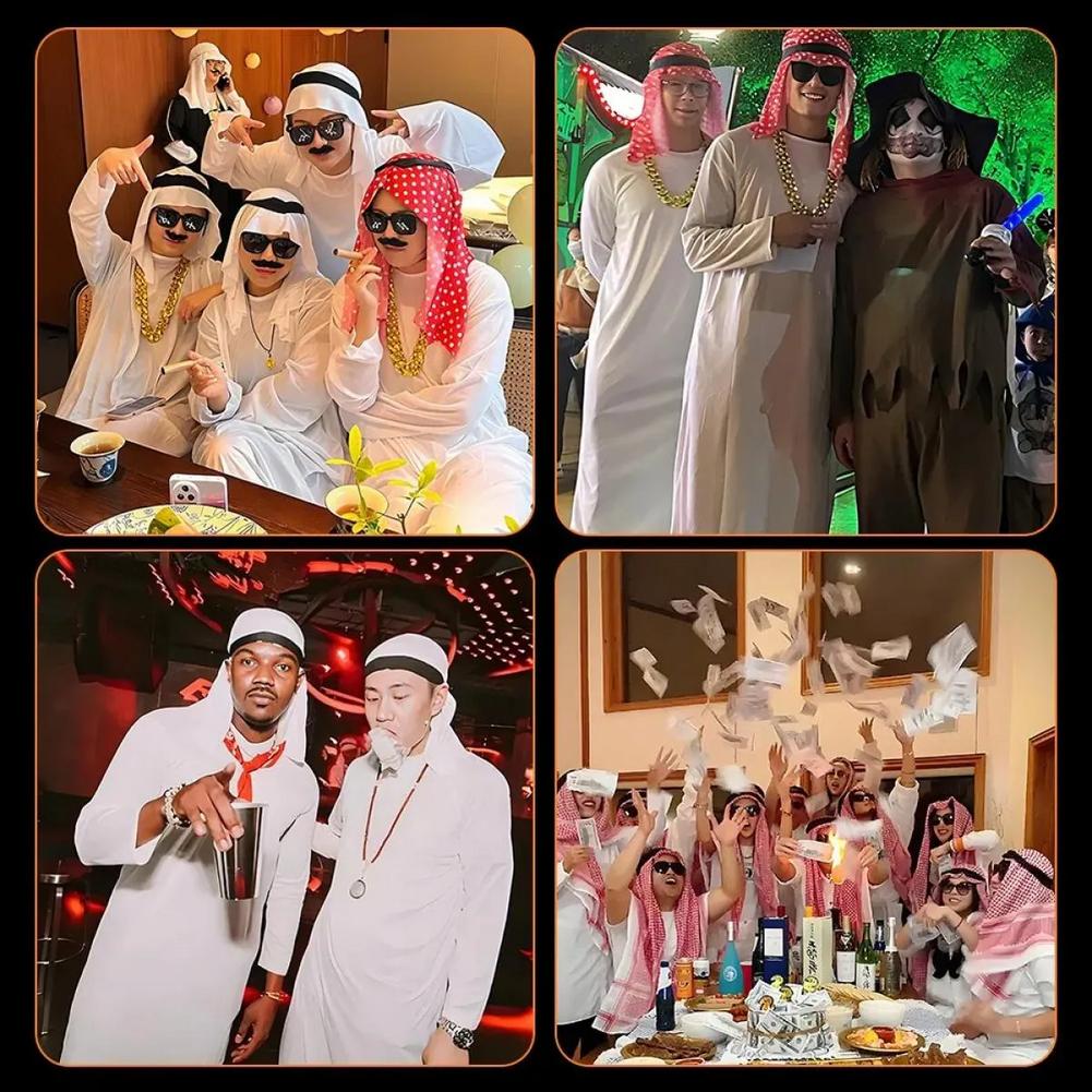 Vêtements de scène pour hommes adultes, Prince arabe blanc, robe de scène de spectacle arabe, foulard rouge, Style dubaï, coût de fête du commerce occidental