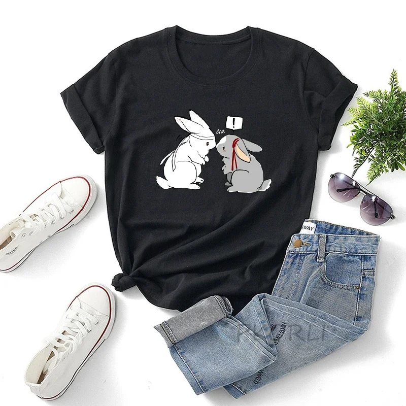 Wangxian Mo Dao Zu Shi t-shirts femmes dessin animé mignon les indomptées baiser lapins t-shirt Anime femme vêtements