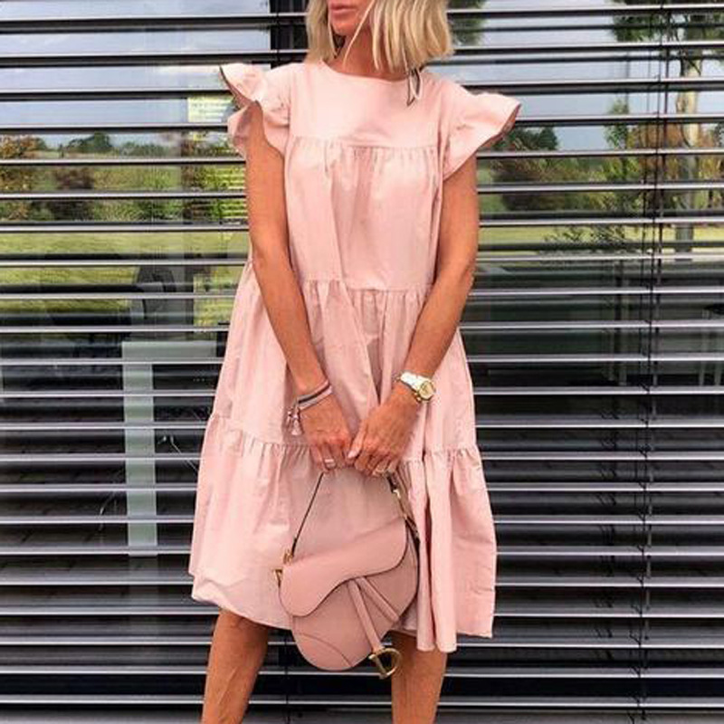 Robe d'été élégante à volants pour femmes, tenue de soirée décontractée, de plage, vintage, mi-longue, couleur unie, style bohème, robe éducative, 2022