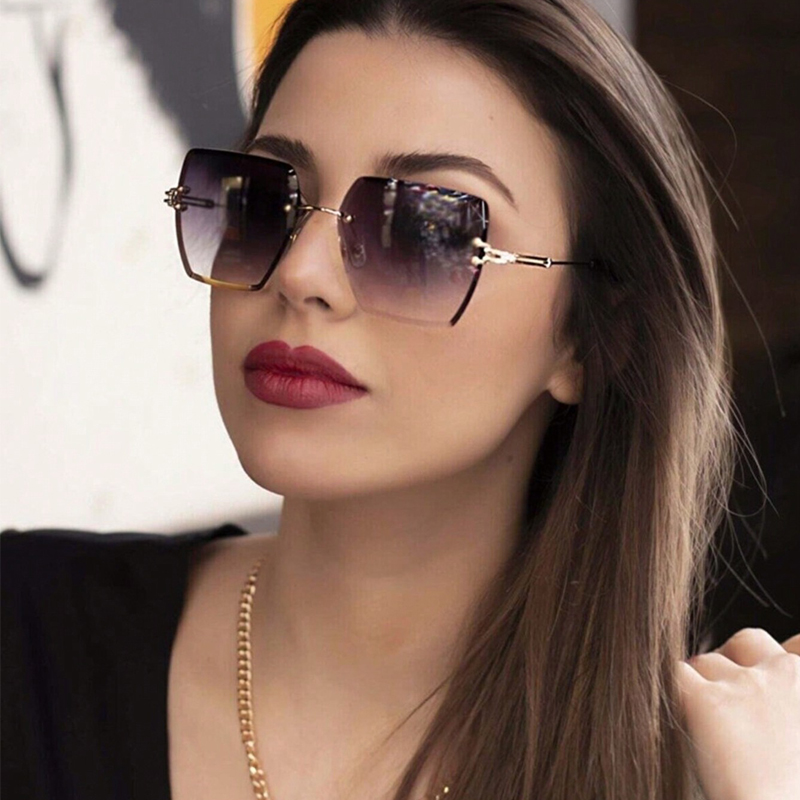 Lunettes de soleil oversize sans monture tendance 2026 pour femme – Design de marque de luxe célèbre, style vintage sexy pour l'été