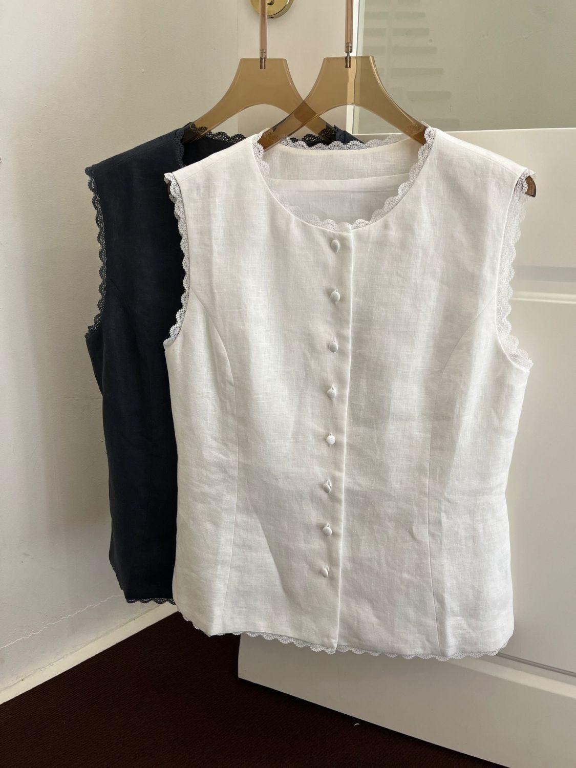 Gilet d'été pour femme en lin léger, décontracté, sans manches, à simple boutonnage, haut chic