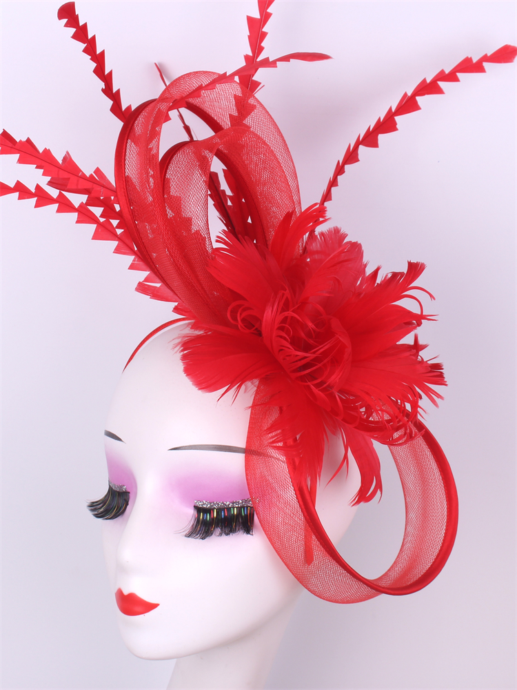 Voiles de mariage, casquette pilulier pour femmes, Vintage, rouge, blanc, noir, chapeau fascinateur, nouvelle mode, couvre-chef de fête, plumes, chapeaux pour Femme