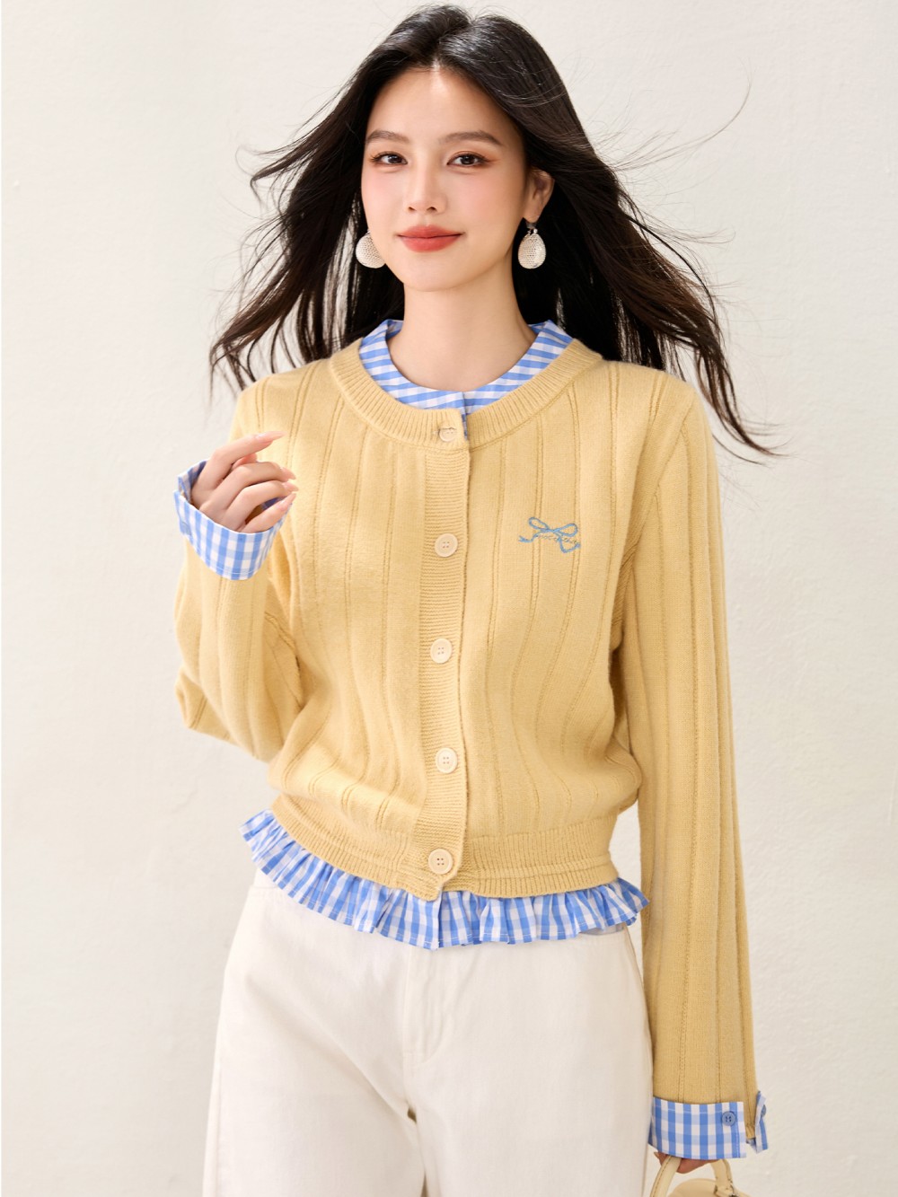 Faux Cardigan deux pièces pour femmes, mode coréenne, Coquette douce, nœud esthétique, pull torsadé, manches longues, hauts tricotés, nouveau, 2025