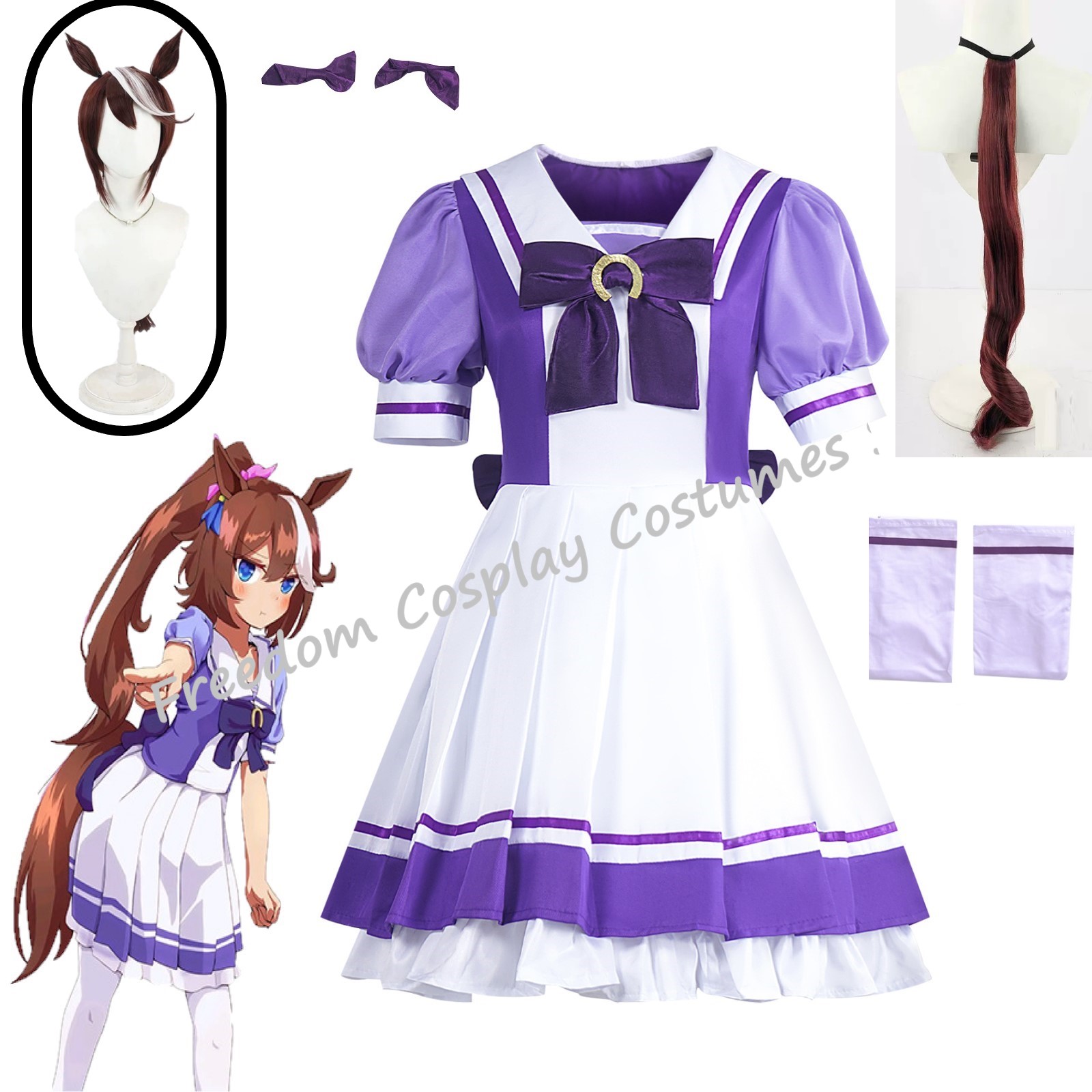 Costume de Cosplay Anime Pretty Derby Uma Musume, perruque de Cosplay Uma Musume Tokai Teio, robe d'oreille queue, tenue de fête d'halloween pour femmes