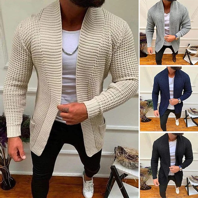 Nouveaux vêtements pour hommes mode décontracté à manches longues revers tricoté pull hommes vêtements d'extérieur