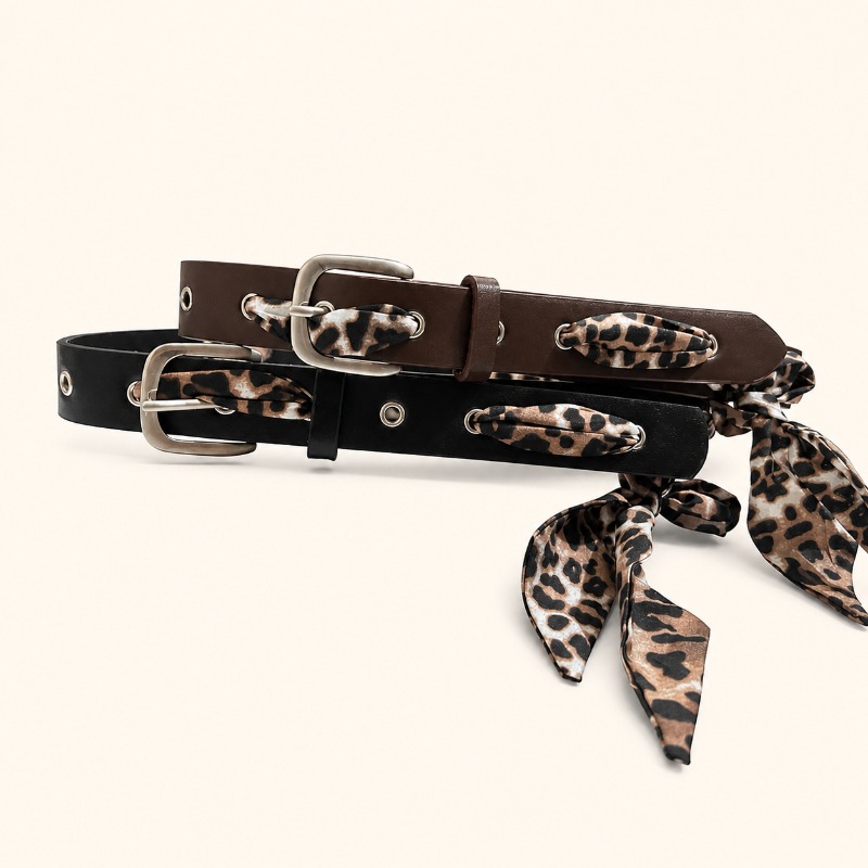 Ceinture Écharpe Tendance Imprimé Léopard avec Cordon de Serrage Style Américain Vintage Unique Polyvalente et Instagram-Worthy