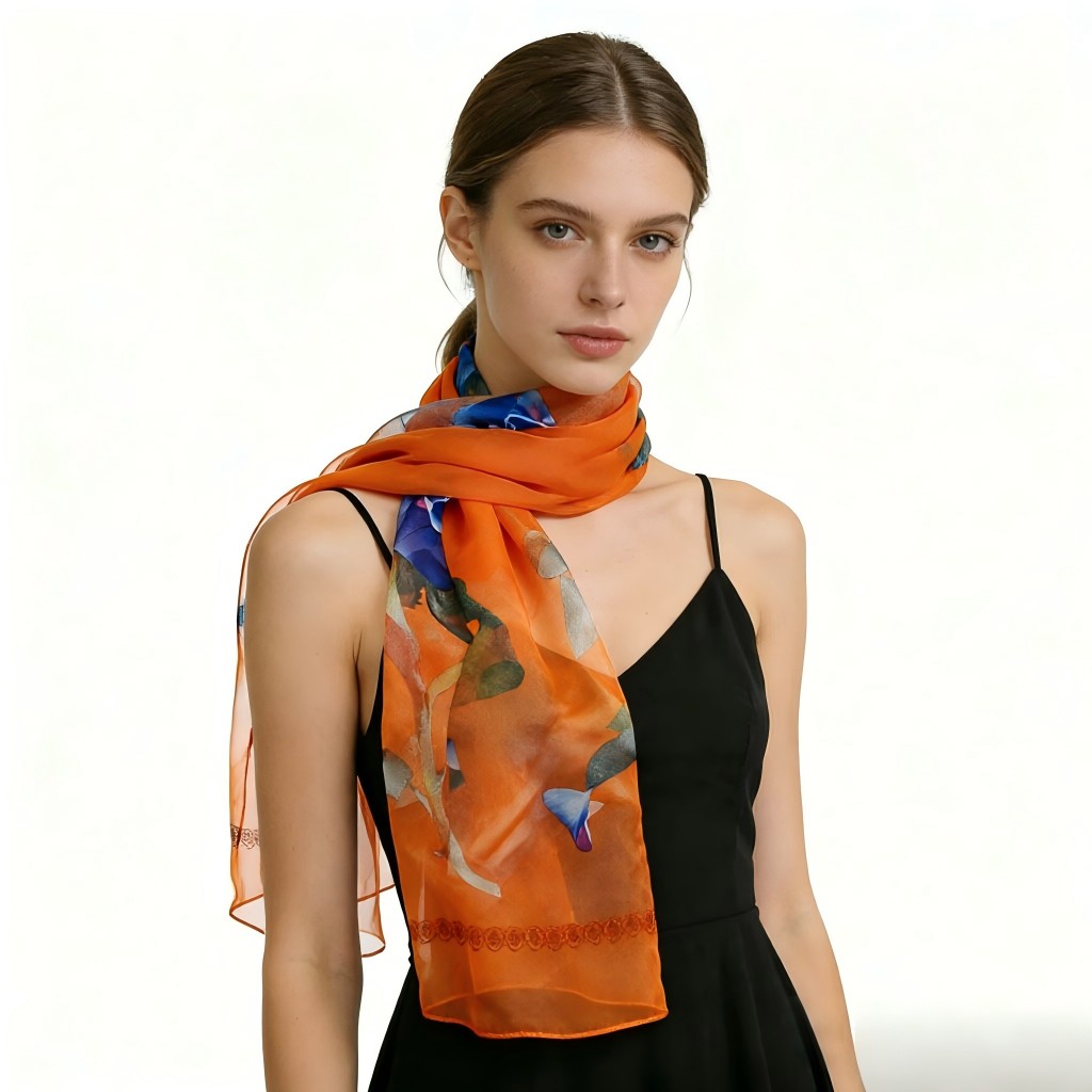 Écharpe en mousseline de soie georgette pour femme, châle long et fin, foulard rond doux, écharpes de plage, foulard féminin, imprimé fleur rose, mode