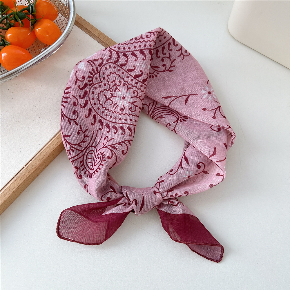 Mode femmes impression coton lin petite écharpe carrée écharpe d'été femmes polyvalent Paisley écharpe bandeau cheveux accessoires