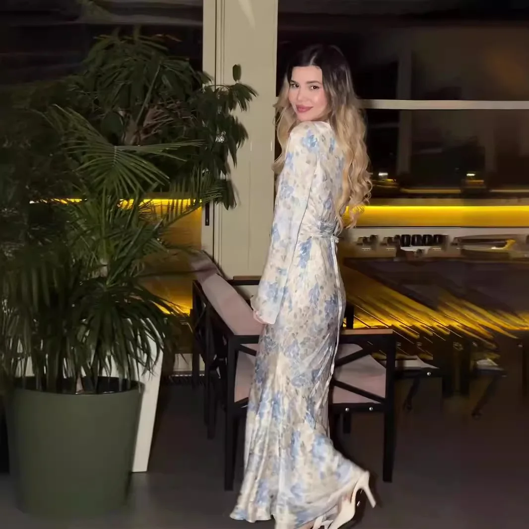 Abaya musulmane de l'Aïd pour femmes, robe de soirée, Jalabiya, imprimé de fleurs, arabe, longue, Ramadan, Maroc, Dubaï, Islam, Kaftan éducatif