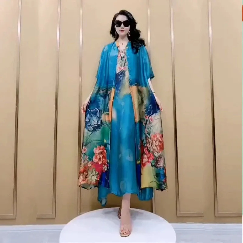Injfur s-Ensemble deux pièces élégant pour femmes, haute atmosphère, grande taille, tempérament, jupe longue, dépannage, nouveau, été 2024
