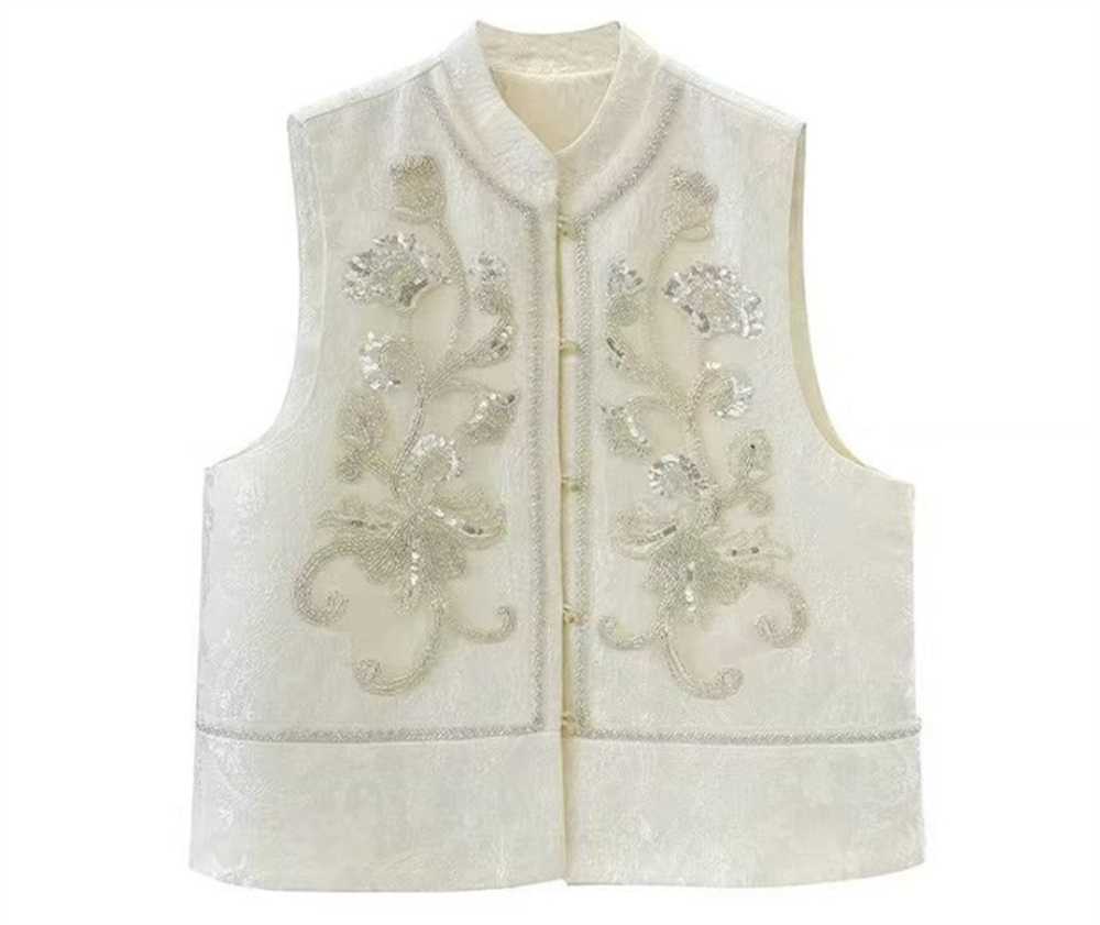 Gilet femme perlé paillettes chinoises ample simple boutonnage gilet printemps manteau nouveau haut de gamme broderie début printemps mode manteau